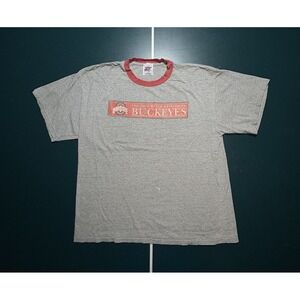 Vintage Ohio State University Buckeyes Ringer‎ T-Shirt XL Gray Red OSU 90s